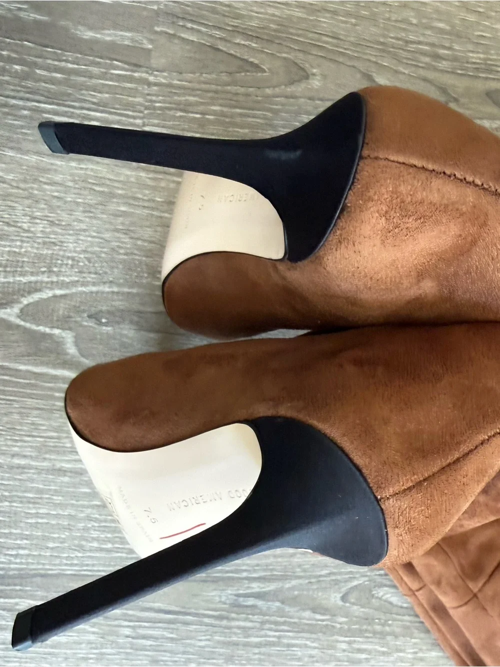 Good American Tan Over the Knee Slouch Boots Sz 7.5 Pointed Toe Stiletto NWOT